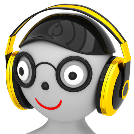 3d man wit yellow headphonesの写真素材