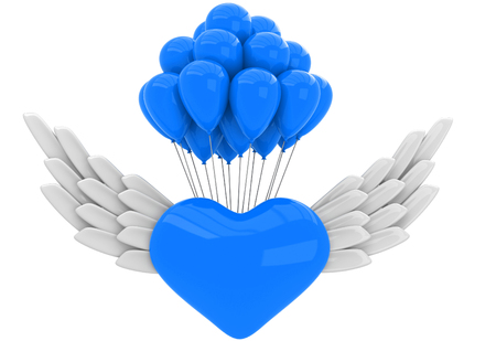 3D Heart with wings and with balloonsの写真素材