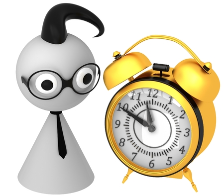 3d retro alarm clock on white backgroundの写真素材