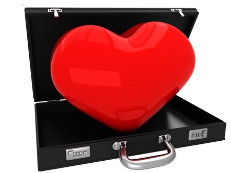 3D Suitcase with red heartの写真素材