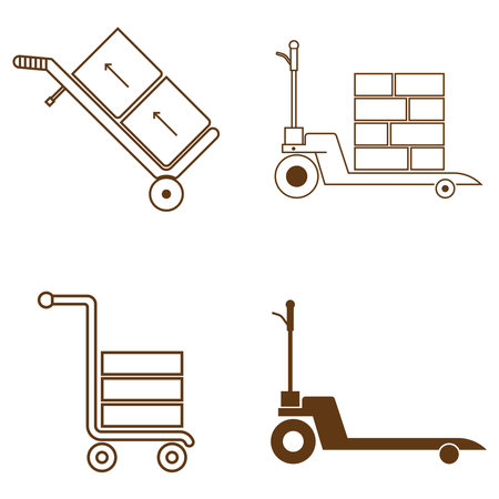 Set of icons with a cart and boxes on a white background.のイラスト素材