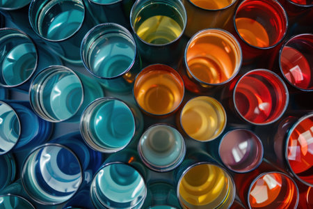 A conceptual photograph featuring lenses arranged in a visually appealing pattern, emphasizing their shapes and colors. --ar 3:2 --v 6 Job ID: 29a13b7c-2cb3-4bec-9494-20127511468cの素材