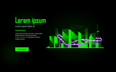 Cryptocurrency and blockchain green city composition. vector illustration. Crypro bank concept for web banner.のイラスト素材