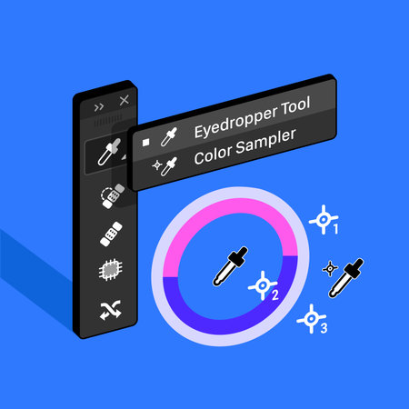 Tools Panel. Eyedropper Tool in Raster graphic editor. Color Sampler Isometric 3d Vector...