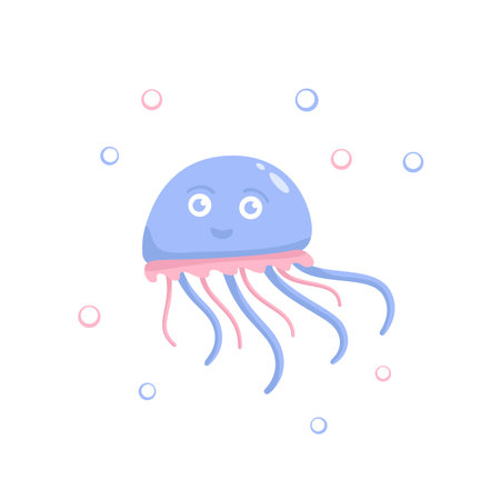 funny blue jellyfish characterのイラスト素材