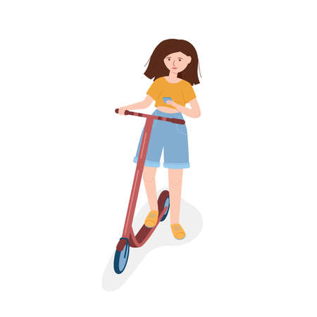 girl, phone and scooterのイラスト素材