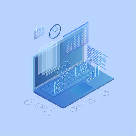 laptop, documents, speech bubbles, graph, programのイラスト素材