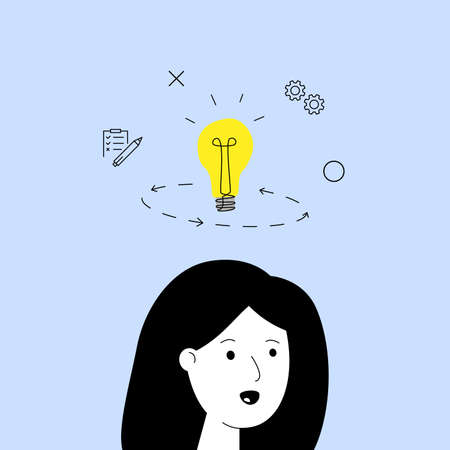 silhouette of a woman head and a lamp on topのイラスト素材