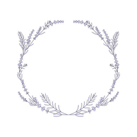 thin line wreath of lavender on white backgroundのイラスト素材