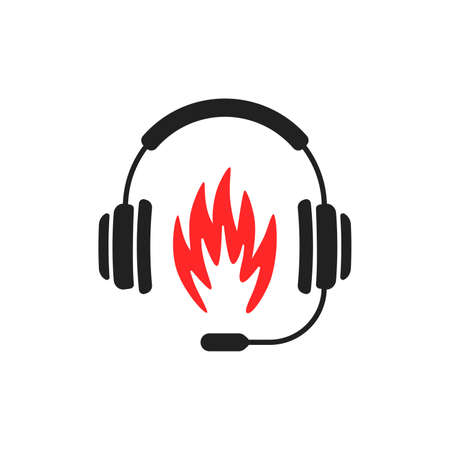 headphones with fire like hotline serviceのイラスト素材