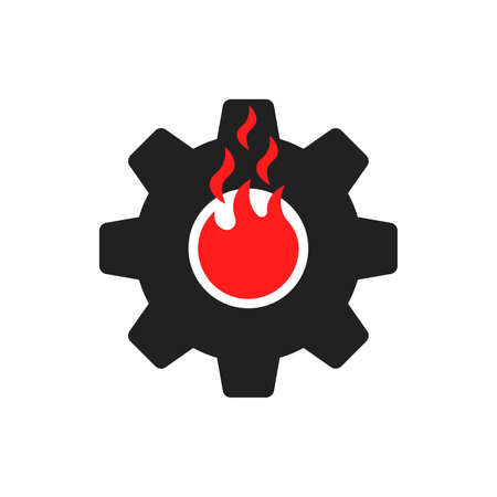 black gear with red fire or engineering iconのイラスト素材