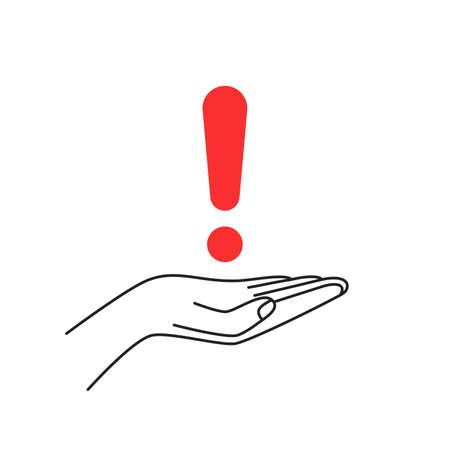 linear hand holding red exclamation markのイラスト素材