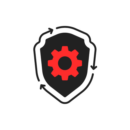 tech service security icon with gearwheel and shieldのイラスト素材