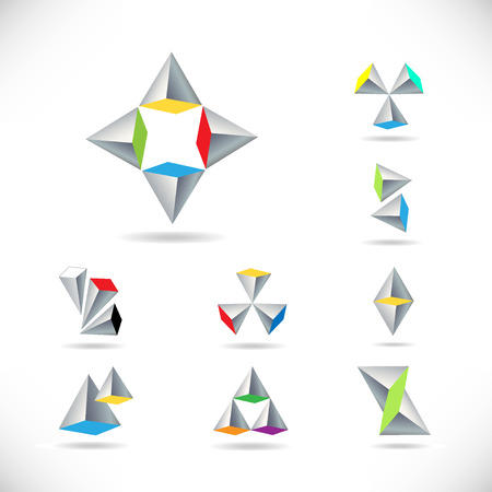 Set of creative  icon with pyramids and arrows with colored polygons. のイラスト素材
