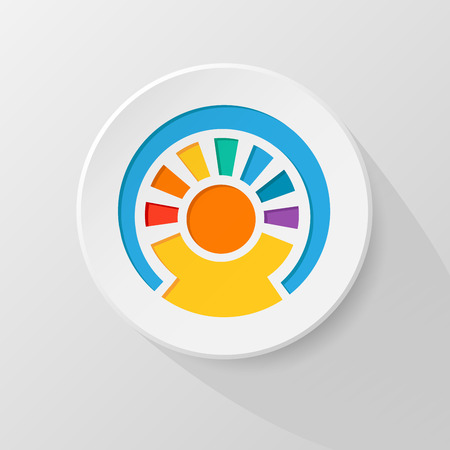 Circle icon with stylized sky, sun and a rainbow. のイラスト素材