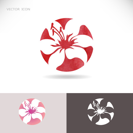  Silhouette of a flower, a lily on a red background.のイラスト素材