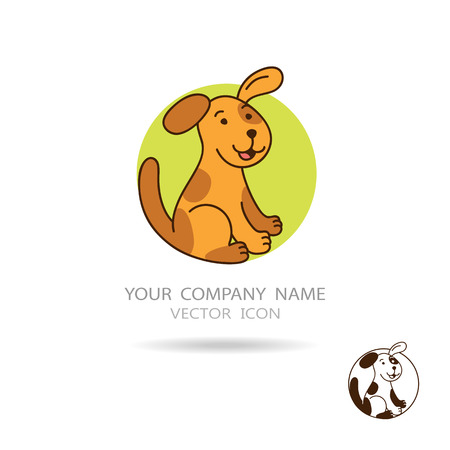  Cute brown dog or puppy with circle background, line and flat style.のイラスト素材