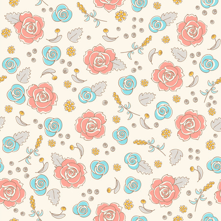 Seamless vintage floral pattern on white background with roses.のイラスト素材