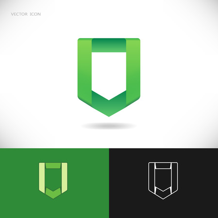 Green shield   design set. Gradient, flat and line style.のイラスト素材