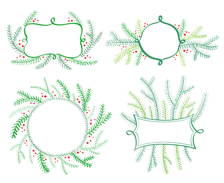 Christmas tree decor elements for invitations, print, card, banner. New year holiday vector, nature illustration.のイラスト素材
