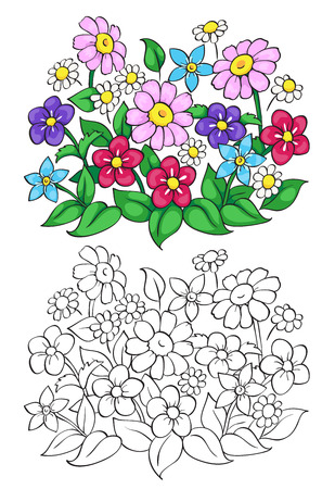 Coloring book or page with flower. Vector illustration.のイラスト素材