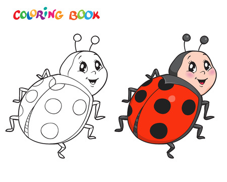 Coloring book or page with Ladybug. Vector illustration. Isolated on white.のイラスト素材