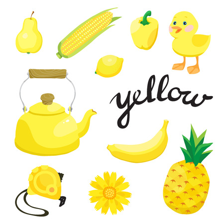 Yellow. Learn the color. Education set. Illustration of primary colors. Vector illustrationのイラスト素材