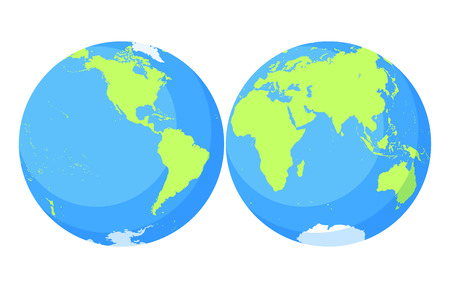 Earth globe. World map set. Planet with continents.Africa Asia, Australia, Europe, North America and South America.のイラスト素材