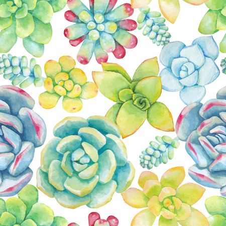 Vector seamless pattern of floral elements in a watercolor style. Succulents painted in watercolor. Editable Element for design of invitations, posters, fabrics and other objects.のイラスト素材