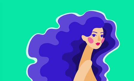 Vector abstract illustration of a girl with long curly blue hairのイラスト素材