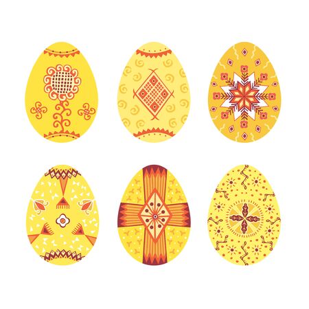 Set of colorful Easter eggs cut out on white background. Vector illustration. Happy Easter.のイラスト素材
