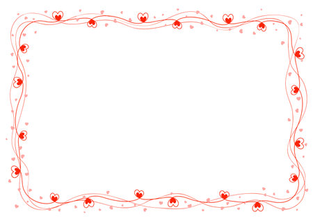 Vector frame with wavy lines and red hearts isolated on white background. Can be used for valentine's day, wedding, or birthday greetings.のイラスト素材