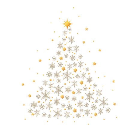 Christmas Poster - Illustration. Vector illustration of Christmas Background with snowflakes and golden stars of Christmas tree.のイラスト素材