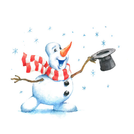 Vector watercolor illustration of a snowman cutout on a white background.のイラスト素材