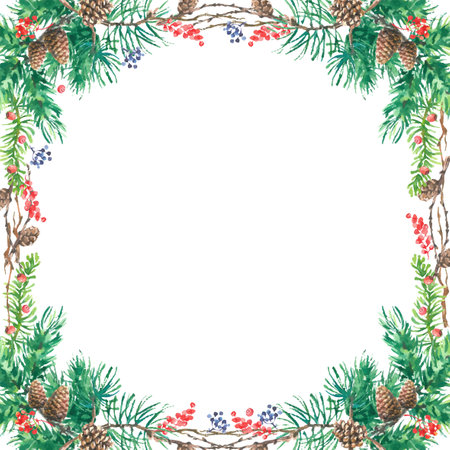 Christmas Poster - Illustration. Vector illustration of Christmas Background with branches of christmas tree in watercolor style.のイラスト素材