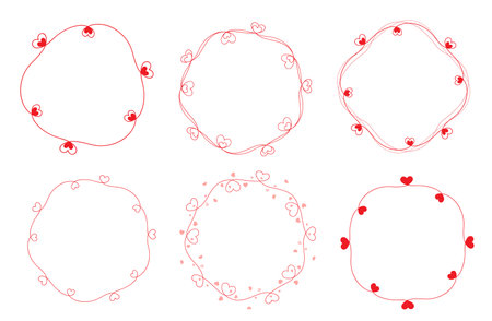 Elegant frame with decorative rosy hearts. Perfect for wedding invitations, postcards, decor, girls' celebrations and more. A4 sheet proportion.のイラスト素材