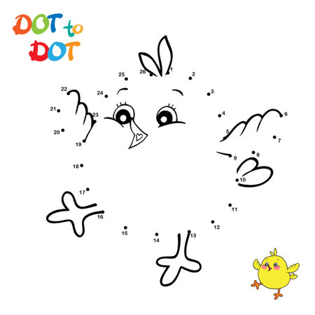 Connect The Dots and Draw Cute Cartoon chick. Educational Game for Kids. vector illustration.のイラスト素材