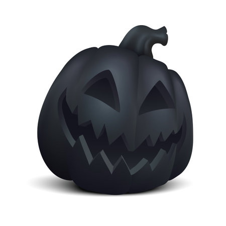 Black vector realistic empty pumpkin isolated on white background. Modern halloween symbol and decoration.のイラスト素材