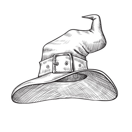 Vintage illustration for Halloween. A hand-drawn sketch of a witch's pointed hat. vector illustration.のイラスト素材