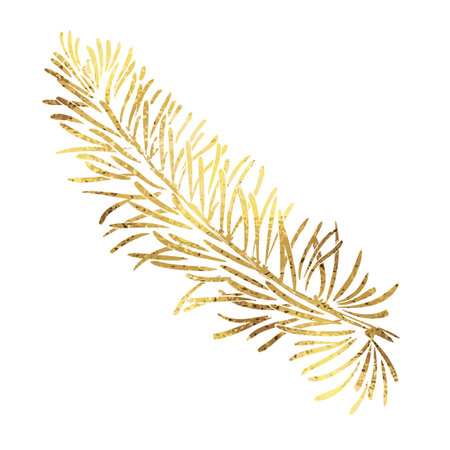 Vector christmas tree branch with golden foil texture isolated on white background.のイラスト素材