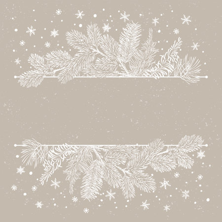 Christmas Poster - Illustration. Vector card of Christmas Background with white branches of christmas tree and snow.のイラスト素材