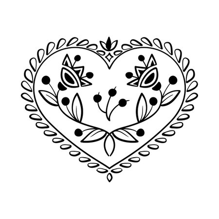 Vector black and white decorative heart. Creative hand drawn heart for card design or tatooのイラスト素材