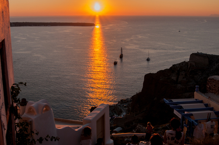Gorizontal view of the famous Santorini sunsetの写真素材