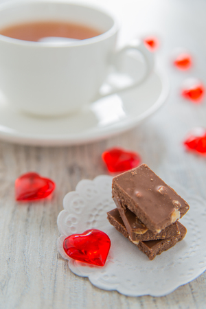 Chocolate and tea on St. Valentine dayの写真素材