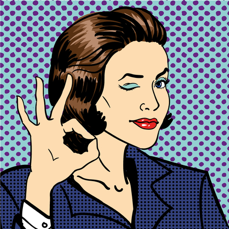 Business woman showing ok sign. Vector illustration in pop art comic style.のイラスト素材