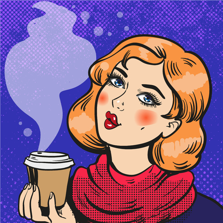 Girl with coffee pop art comicsのイラスト素材