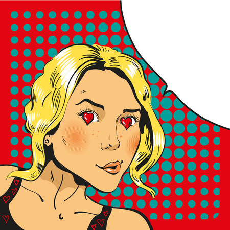Pop Art girl with hearts in eyes comic retro vectorのイラスト素材