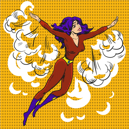 Vector hand drawn cartoon character pop art superwomanのイラスト素材