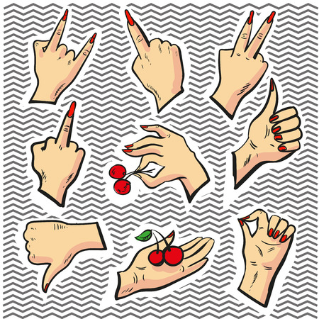 Stickers with Human Hand Signs - vector isolated design elementsのイラスト素材