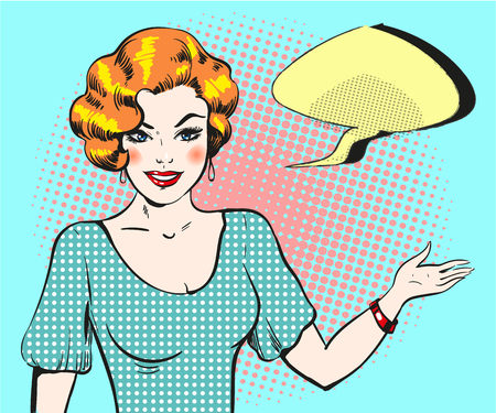 Pop art woman with speech bubble, pin up retro style womanのイラスト素材